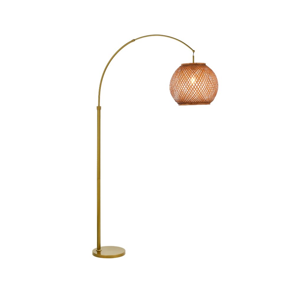 Living District by Elegant Lighting  LD5103FL44BR Flos Rattan Round Shade Floor Lamp In Brass