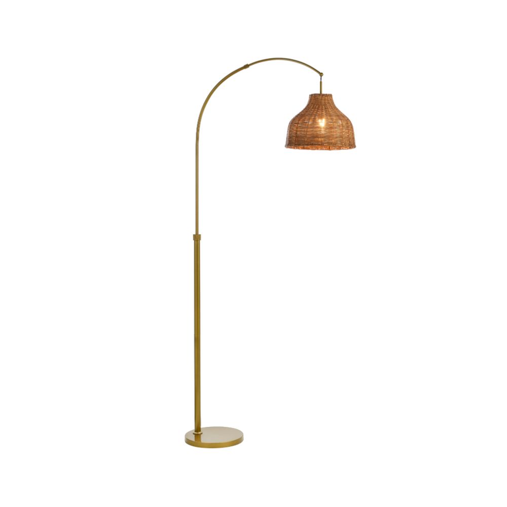 Living District by Elegant Lighting  LD5104FL34BR Flos Rattan Dome Shade Floor Lamp In Brass