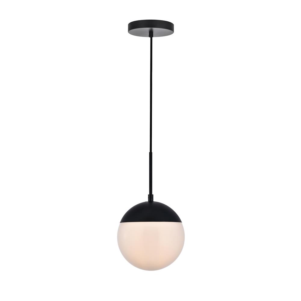 Living District by Elegant Lighting LD6026BK Eclipse 1 Light Black Pendant With Frosted White Glass