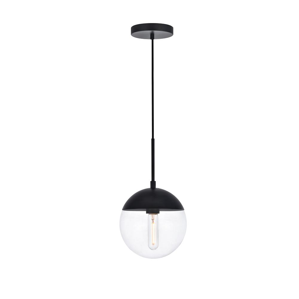 Living District by Elegant Lighting LD6027BK Eclipse 1 Light Black Pendant With Clear Glass