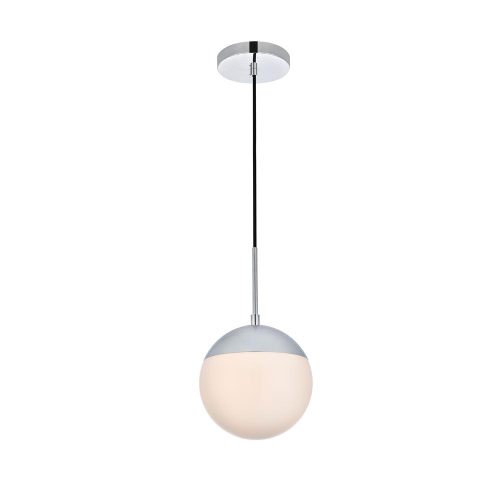 Living District by Elegant Lighting LD6028C Eclipse 1 Light Chrome Pendant With Frosted White Glass