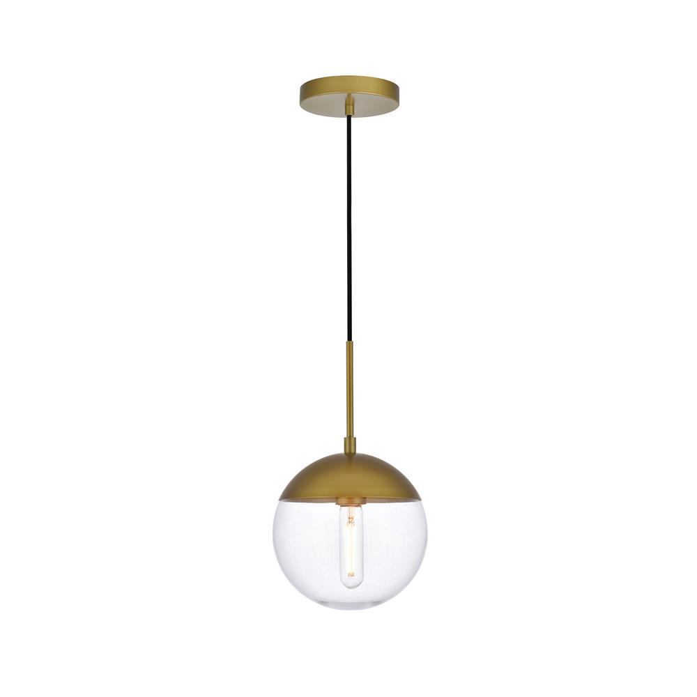 Living District by Elegant Lighting LD6031BR Eclipse 1 Light Brass Pendant With Clear Glass