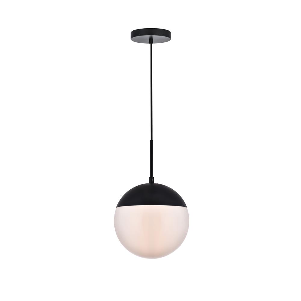 Living District by Elegant Lighting LD6032BK Eclipse 1 Light Black Pendant With Frosted White Glass