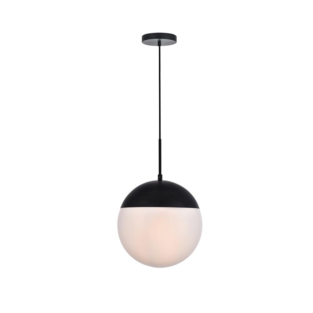 Living District by Elegant Lighting LD6038BK Eclipse 1 Light Black Pendant With Frosted White Glass