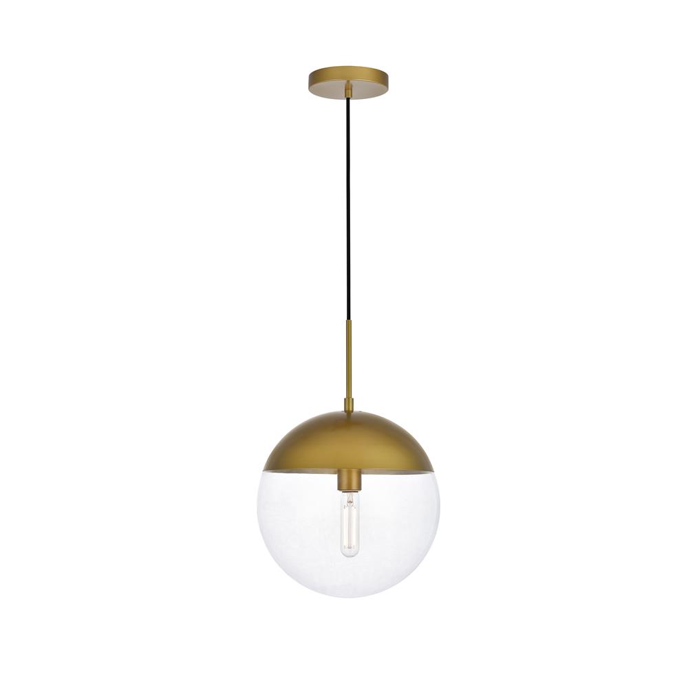 Living District by Elegant Lighting LD6043BR Eclipse 1 Light Brass Pendant With Clear Glass