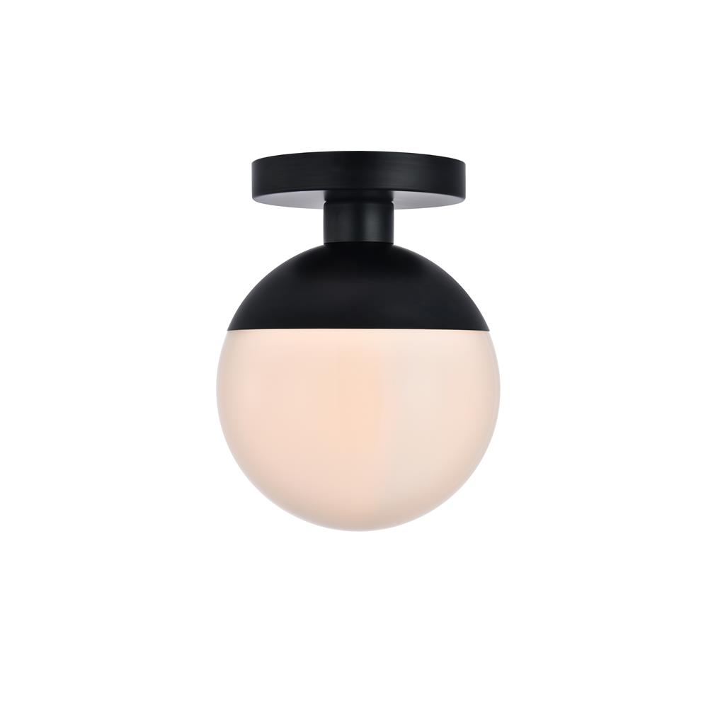 Living District by Elegant Lighting LD6050BK Eclipse 1 Light Black Flush Mount With Frosted White Glass