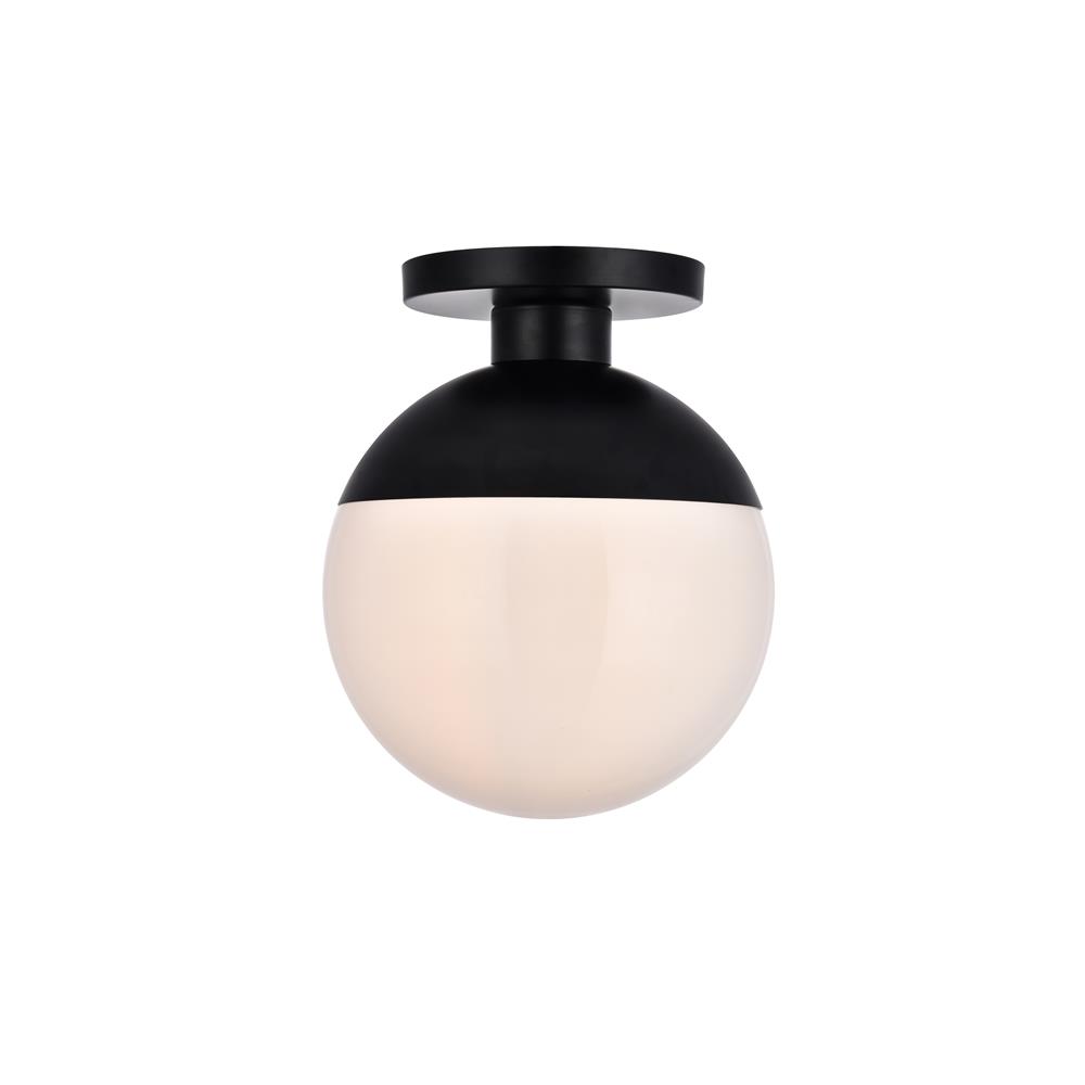 Living District by Elegant Lighting LD6056BK Eclipse 1 Light Black Flush Mount With Frosted White Glass