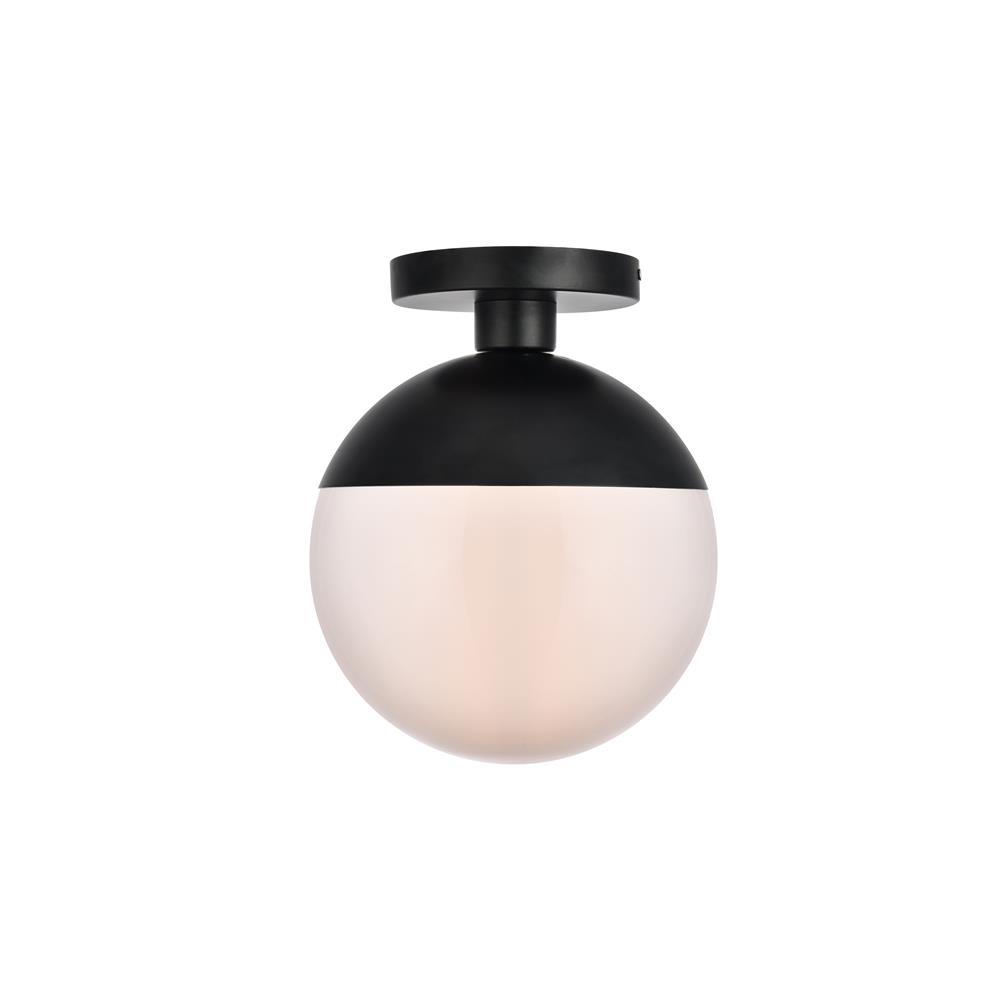 Living District by Elegant Lighting LD6062BK Eclipse 1 Light Black Flush Mount With Frosted White Glass
