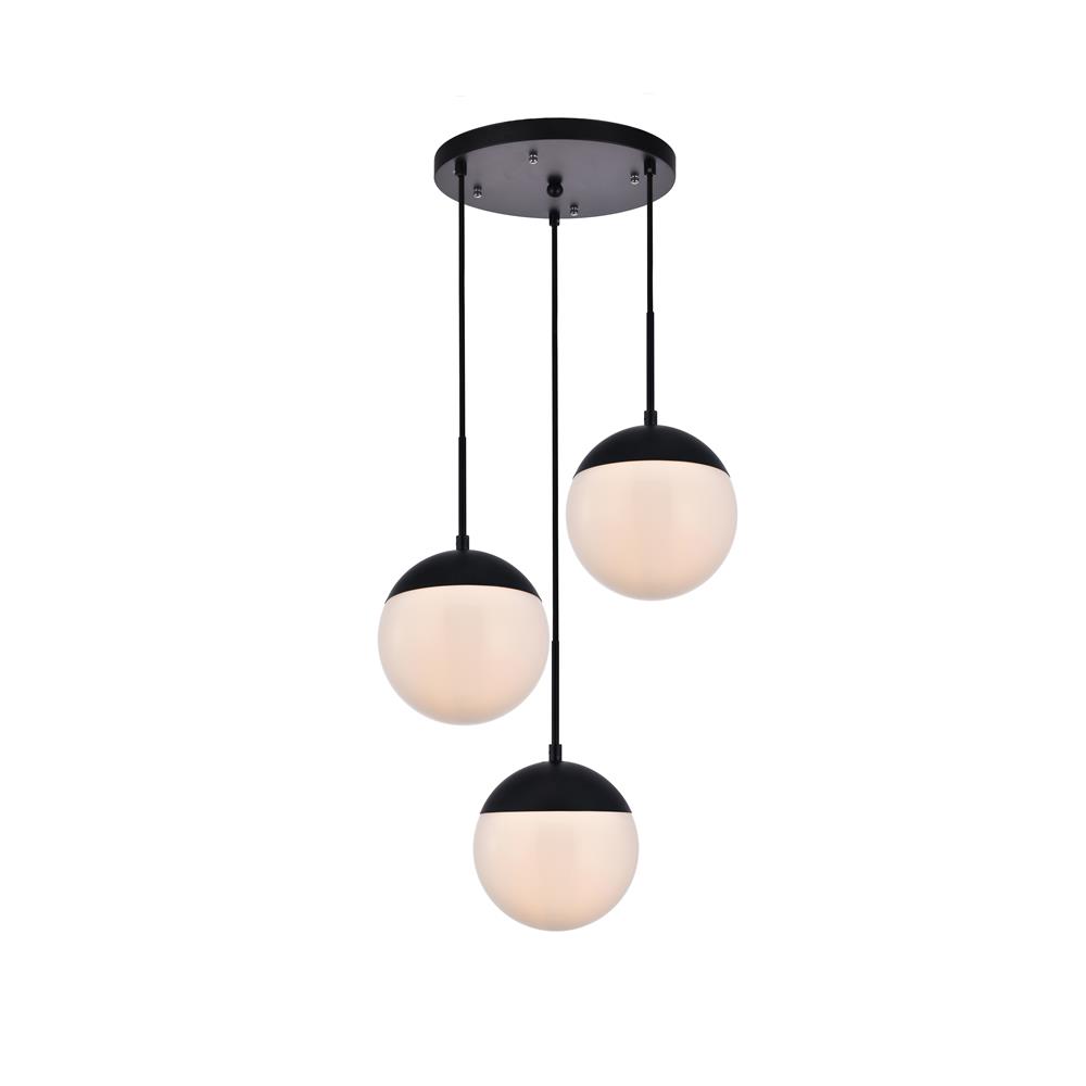 Living District by Elegant Lighting LD6068BK Eclipse 3 Lights Black Pendant With Frosted White Glass