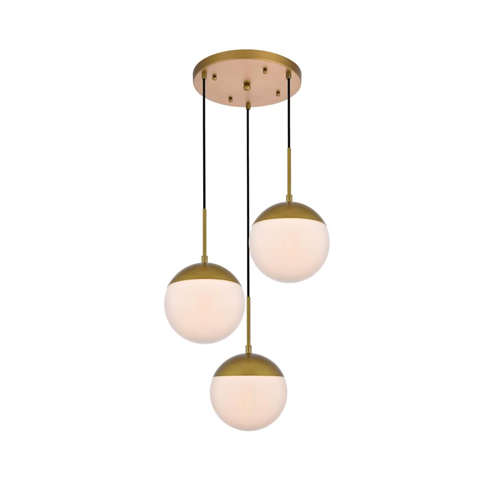 Living District by Elegant Lighting LD6072BR Eclipse 3 Lights Brass Pendant With Frosted White Glass