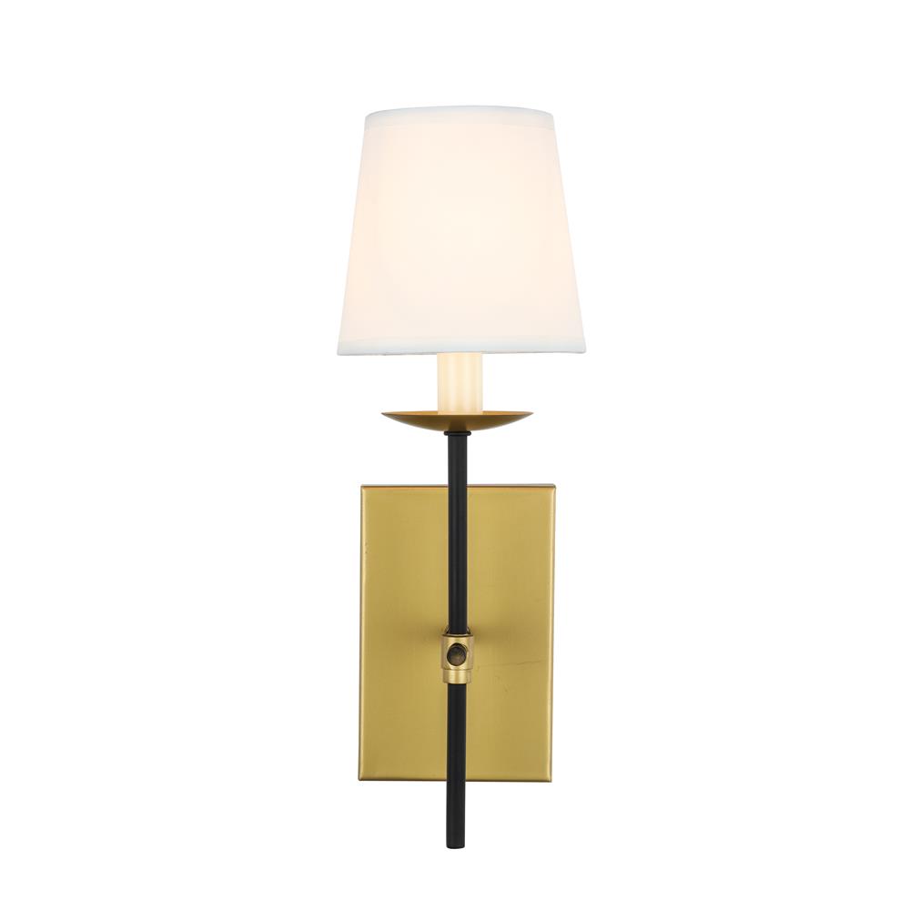 Living District by Elegant Lighting LD6102W4BRBK Eclipse 1 light Brass and Black and White shade wall sconce
