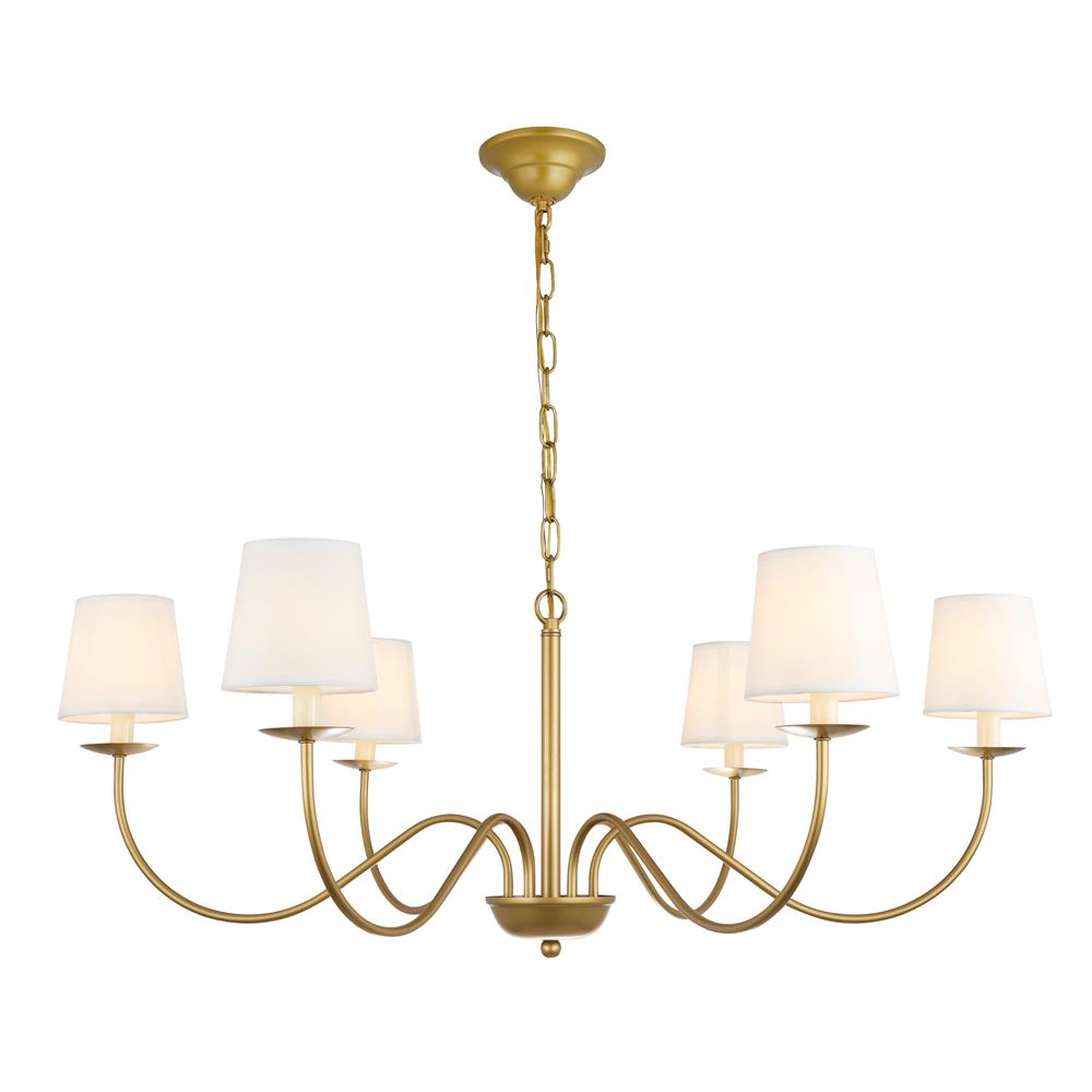 Living District by Elegant Lighting LD6103D37BR Eclipse 6 light Brass and White shade chandelier