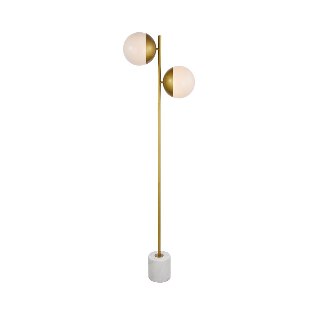 Living District by Elegant Lighting LD6114BR Eclipse 2 Lights Brass Floor Lamp With Frosted White Glass