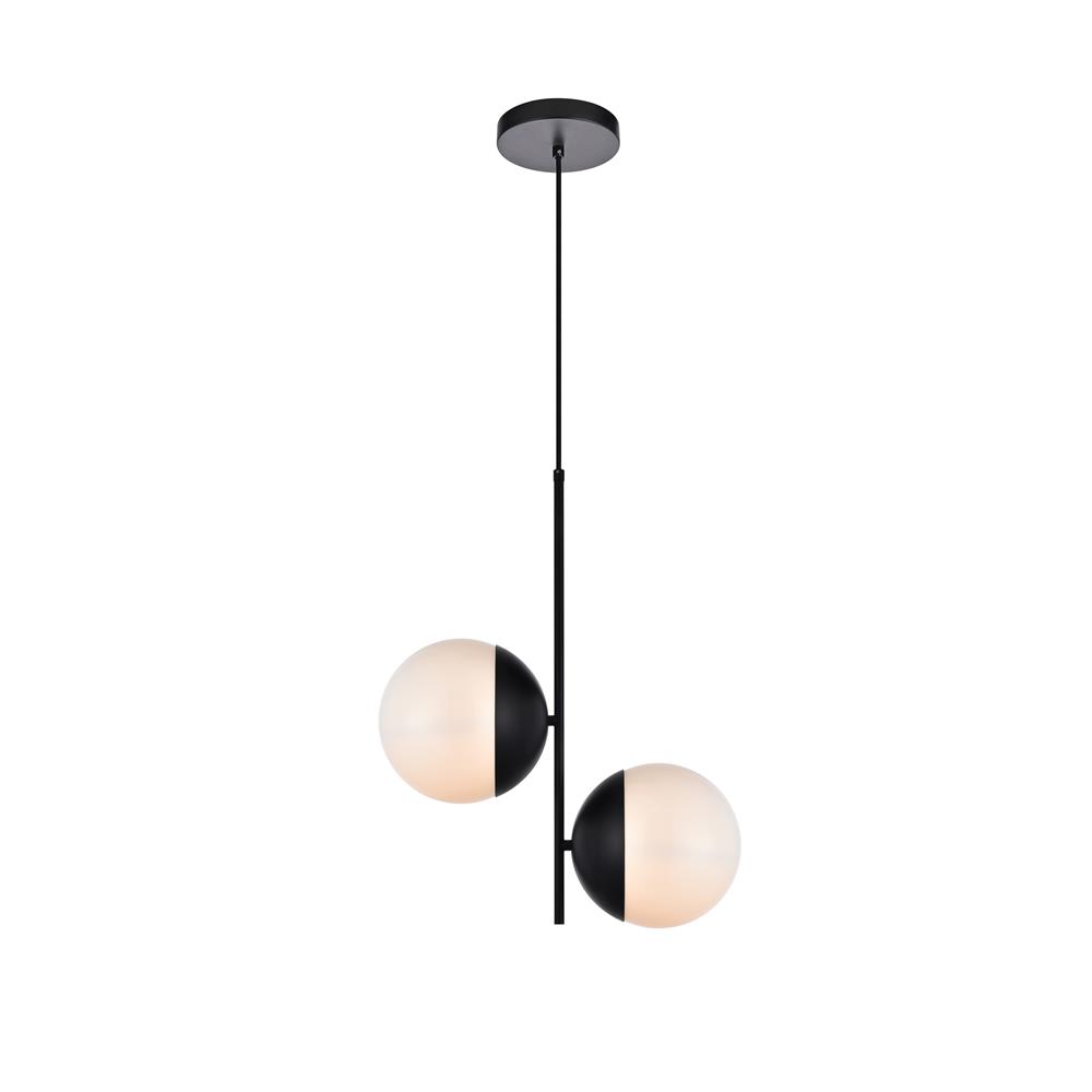 Living District by Elegant Lighting LD6116BK Eclipse 2 Lights Black Pendant With Frosted White Glass