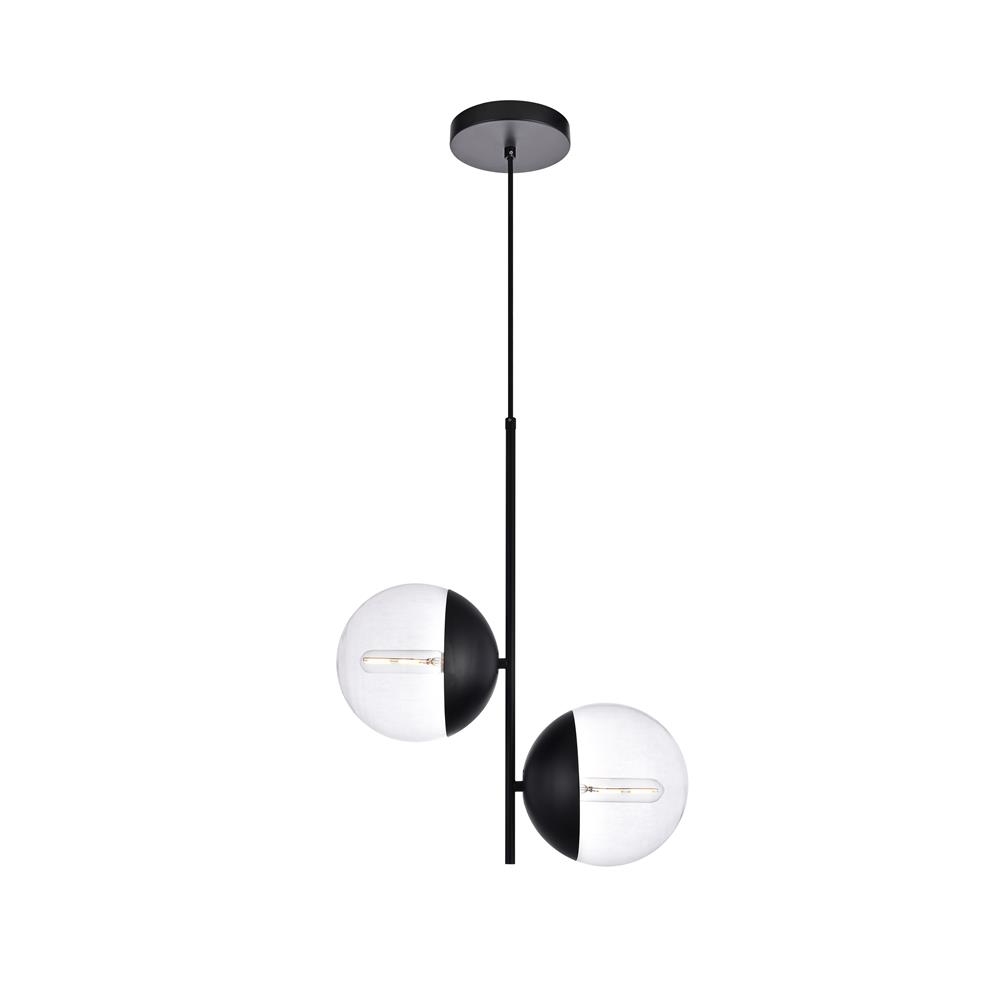 Living District by Elegant Lighting LD6117BK Eclipse 2 Lights Black Pendant With Clear Glass