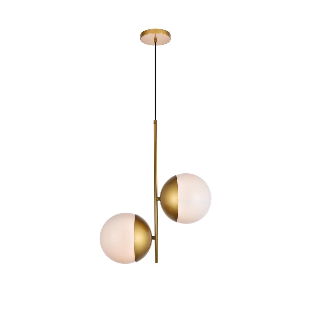 Living District by Elegant Lighting LD6120BR Eclipse 2 Lights Brass Pendant With Frosted White Glass