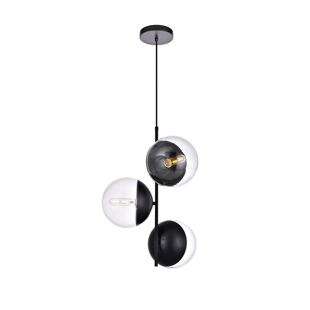 Living District by Elegant Lighting LD6123BK Eclipse 3 Lights Black Pendant With Clear Glass