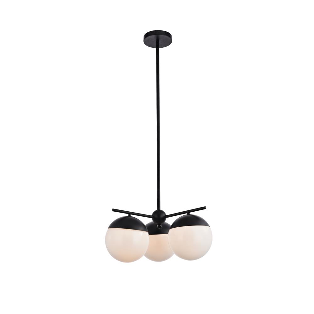 Living District by Elegant Lighting LD6128BK Eclipse 3 Lights Black Pendant With Frosted White Glass