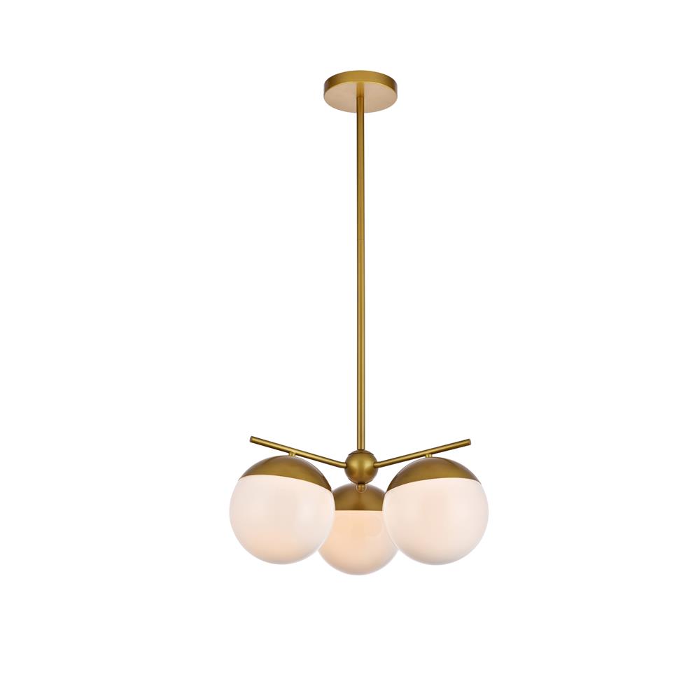 Living District by Elegant Lighting LD6132BR Eclipse 3 Lights Brass Pendant With Frosted White Glass