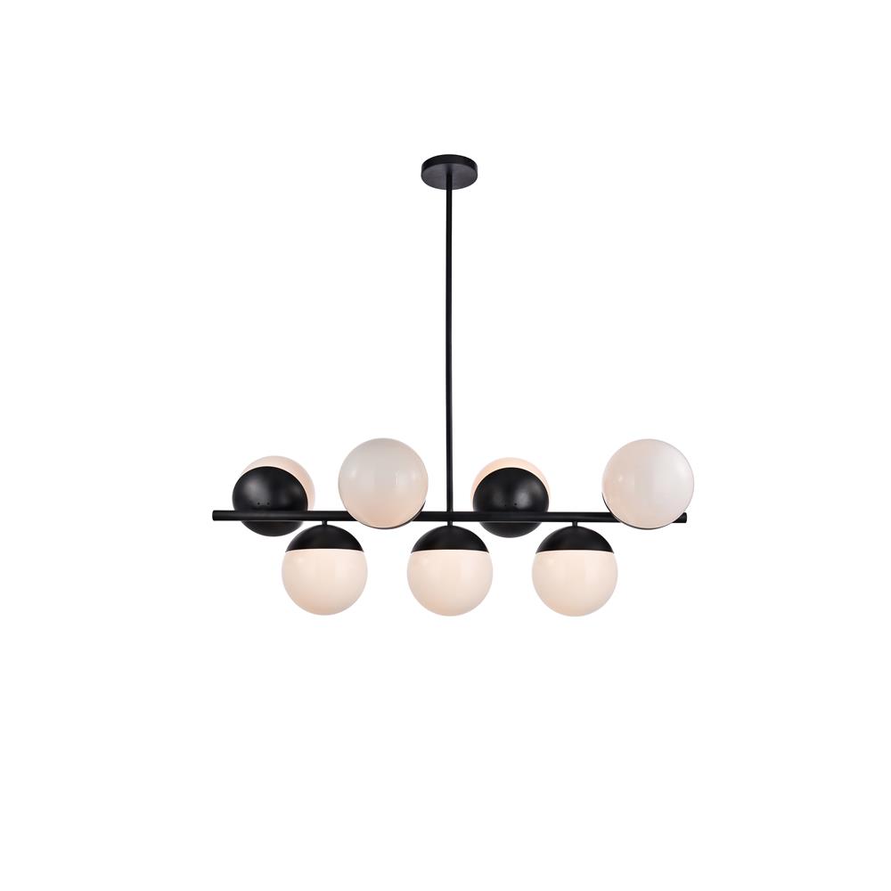 Living District by Elegant Lighting LD6134BK Eclipse 7 Lights Black Pendant With Frosted White Glass