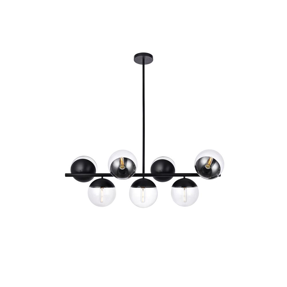 Living District by Elegant Lighting LD6135BK Eclipse 7 Lights Black Pendant With Clear Glass