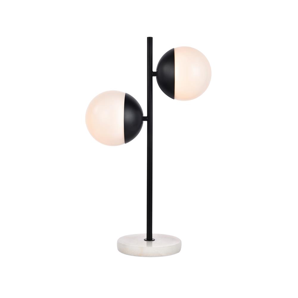 Living District by Elegant Lighting LD6152BK Eclipse 2 Lights Black Table Lamp With Frosted White Glass