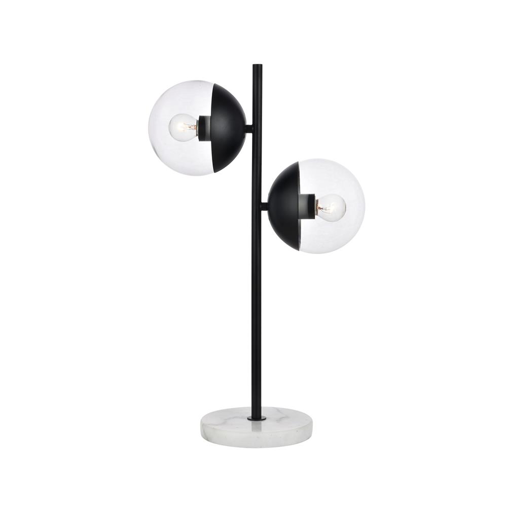 Living District by Elegant Lighting LD6153BK Eclipse 2 Lights Black Table Lamp With Clear Glass
