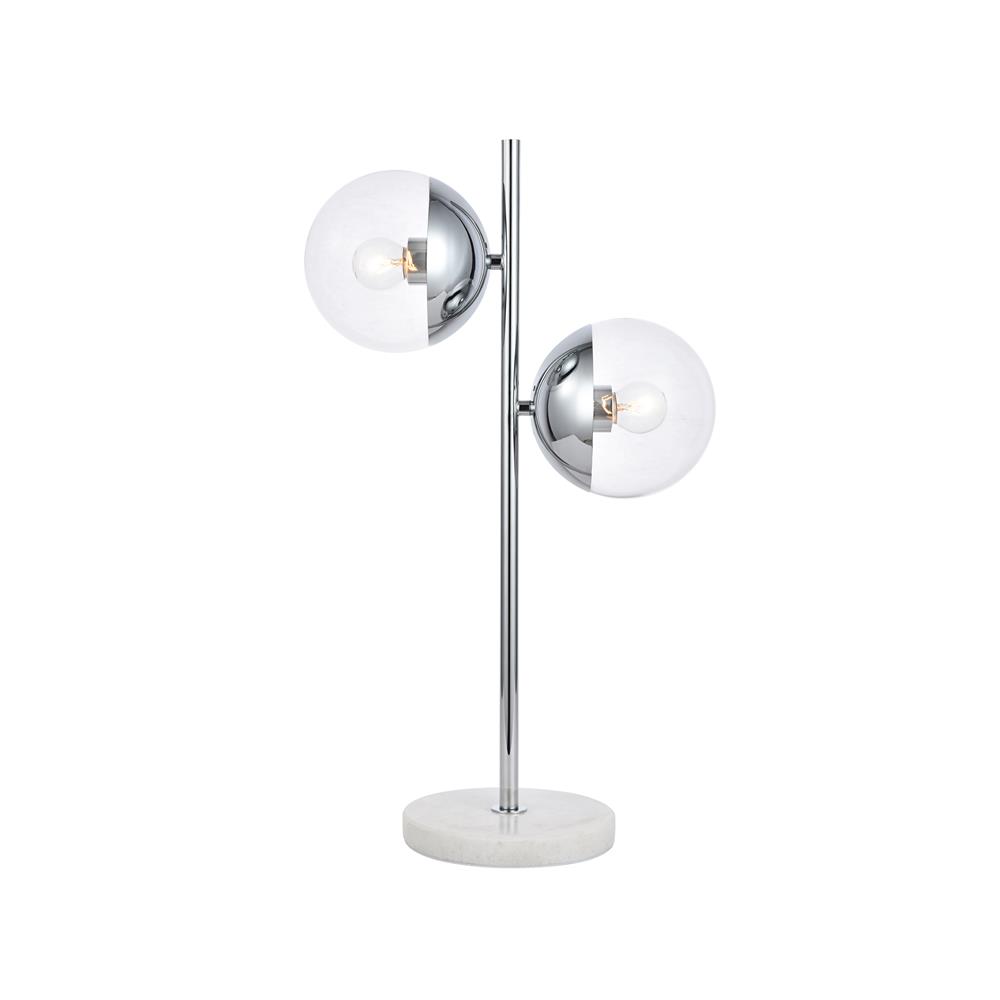 Living District by Elegant Lighting LD6155C Eclipse 2 Lights Chrome Table Lamp With Clear Glass