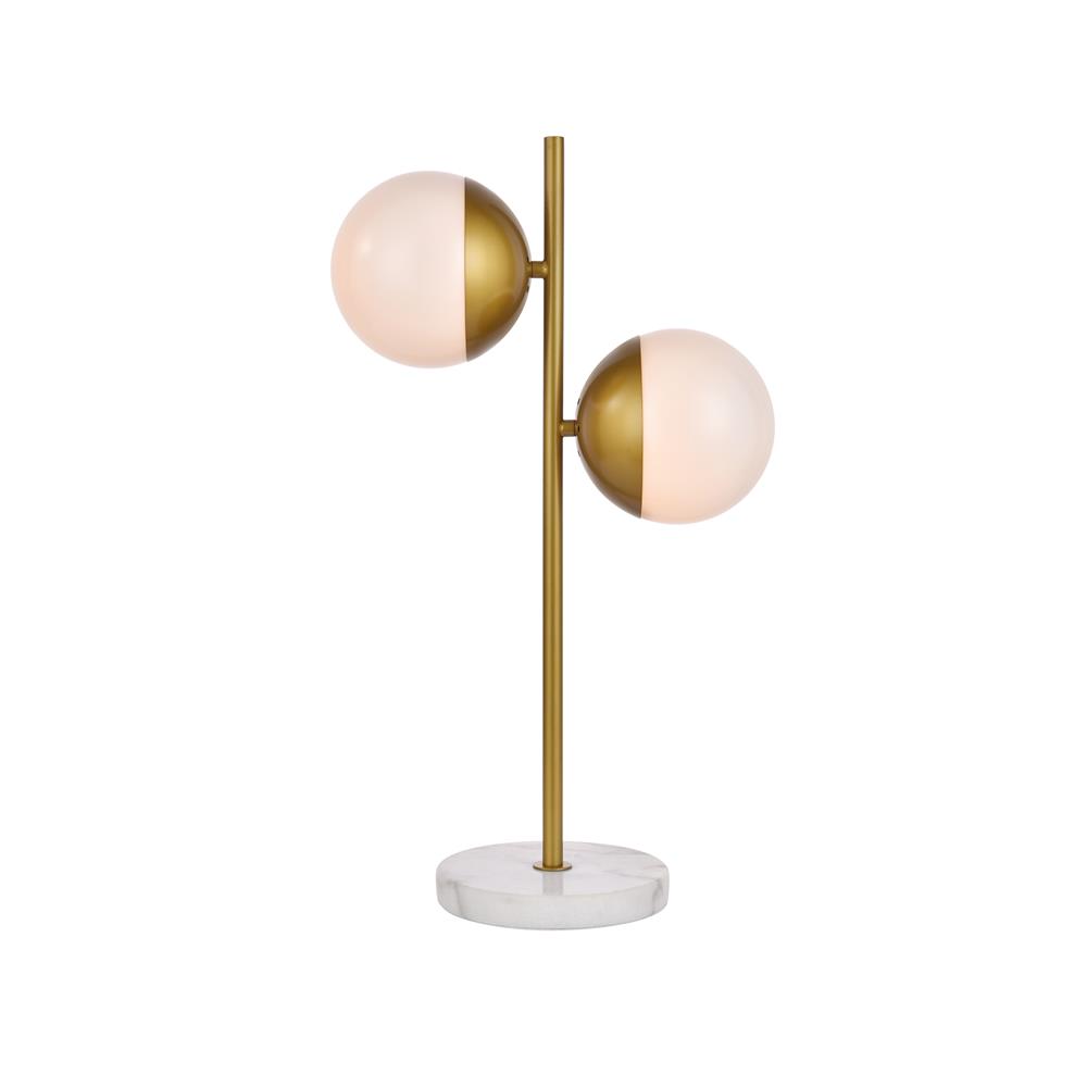 Living District by Elegant Lighting LD6156BR Eclipse 2 Lights Brass Table Lamp With Frosted White Glass