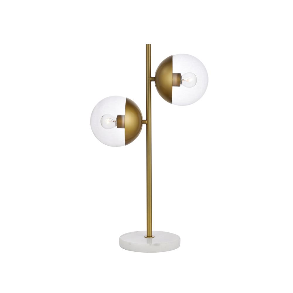 Living District by Elegant Lighting LD6157BR Eclipse 2 Lights Brass Table Lamp With Clear Glass