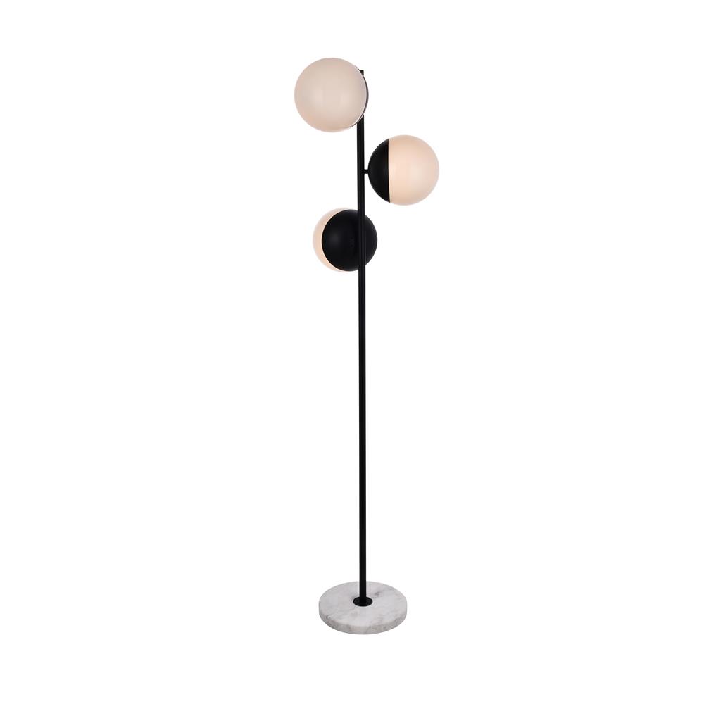 Living District by Elegant Lighting LD6158BK Eclipse 3 Lights Black Floor Lamp With Frosted White Glass
