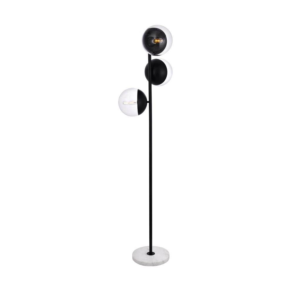 Living District by Elegant Lighting LD6159BK Eclipse 3 Lights Black Floor Lamp With Clear Glass
