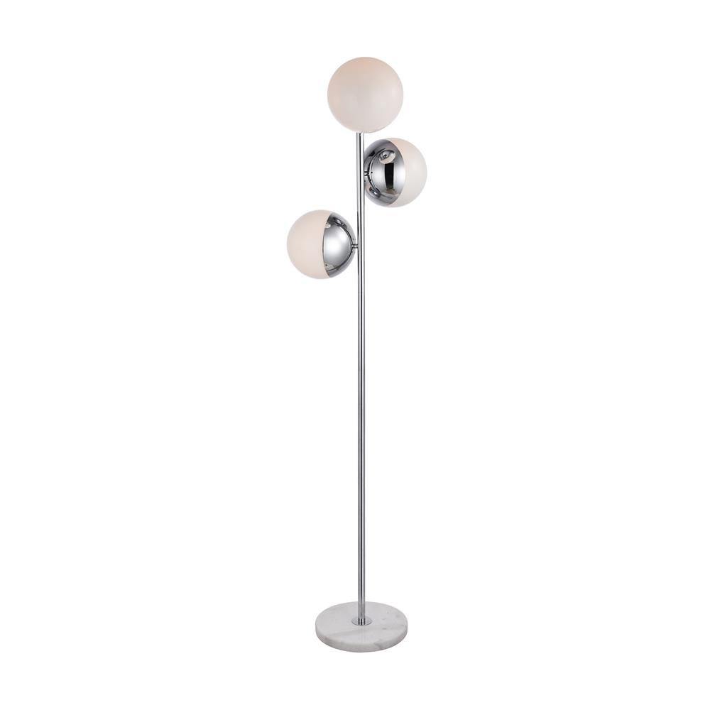 Living District by Elegant Lighting LD6160C Eclipse 3 Lights Chrome Floor Lamp With Frosted White Glass