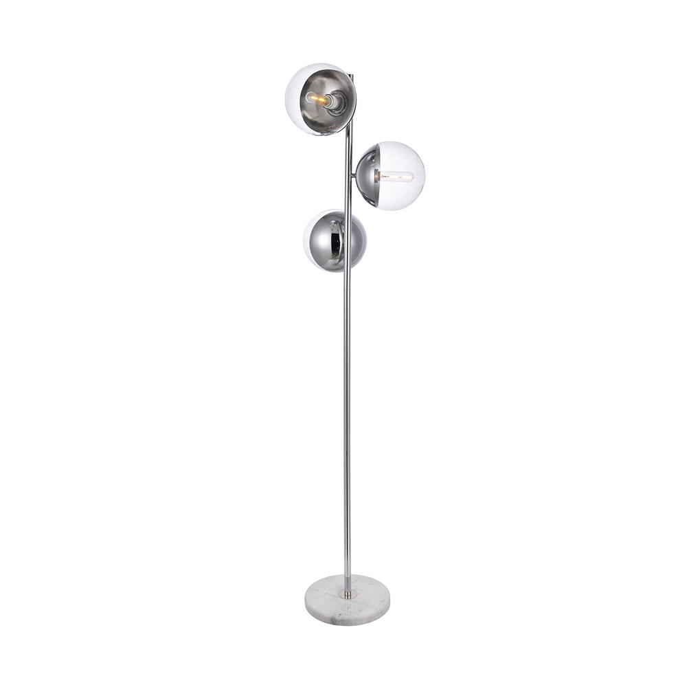 Living District by Elegant Lighting LD6161C Eclipse 3 Lights Chrome Floor Lamp With Clear Glass