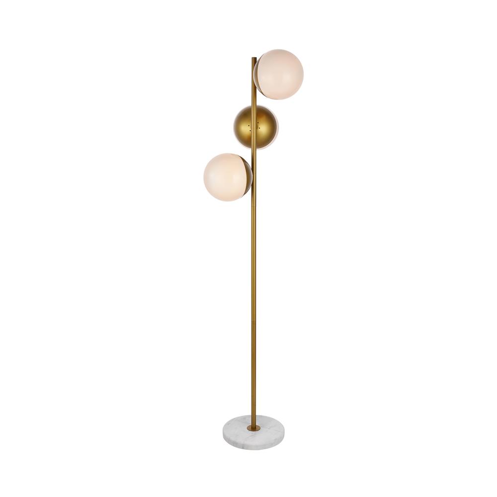 Living District by Elegant Lighting LD6162BR Eclipse 3 Lights Brass Floor Lamp With Frosted White Glass