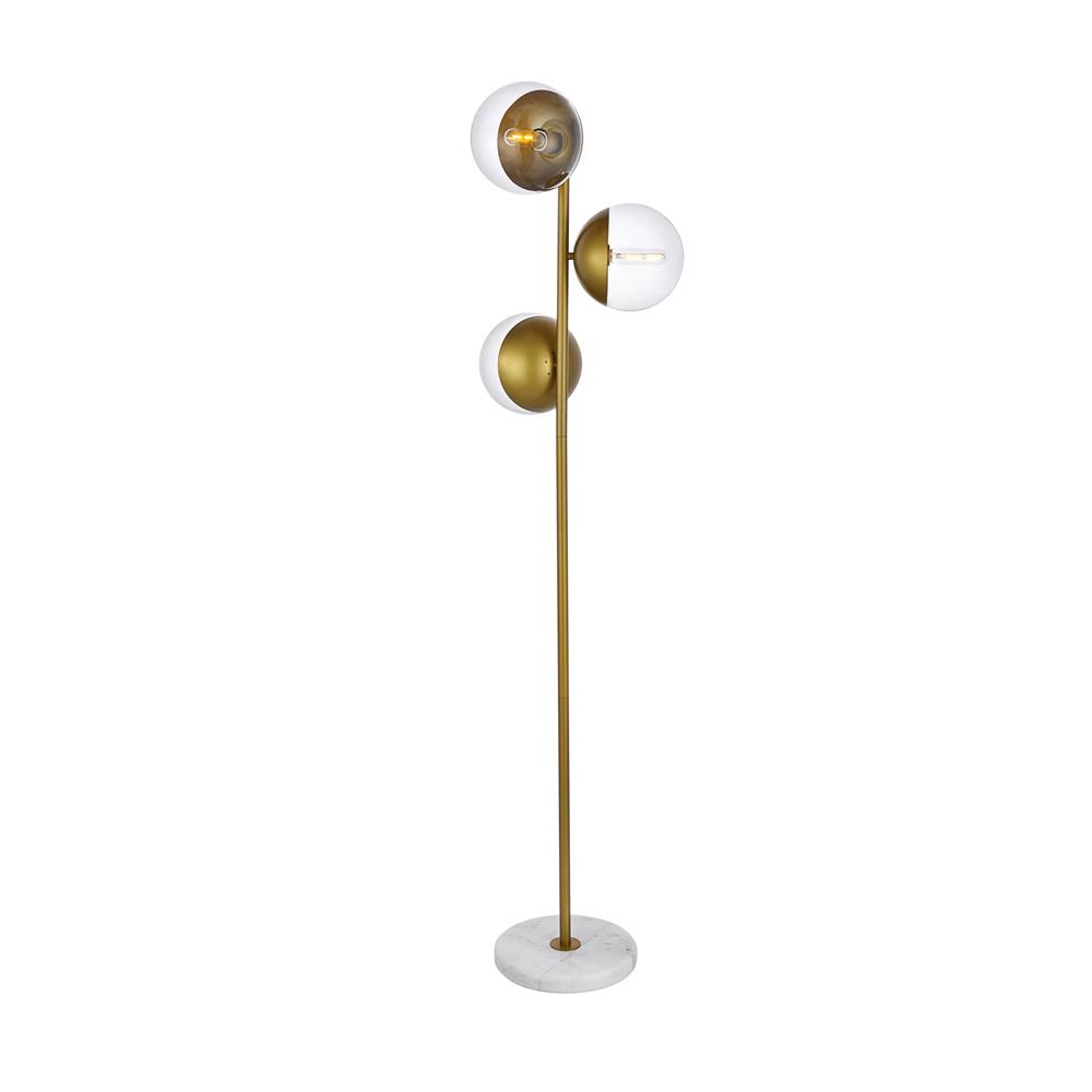 Living District by Elegant Lighting LD6163BR Eclipse 3 Lights Brass Floor Lamp With Clear Glass