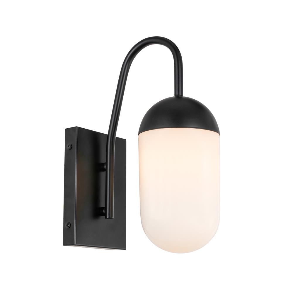 Living District by Elegant Lighting LD6169BK Kace 1 light Black and frosted white glass wall sconce