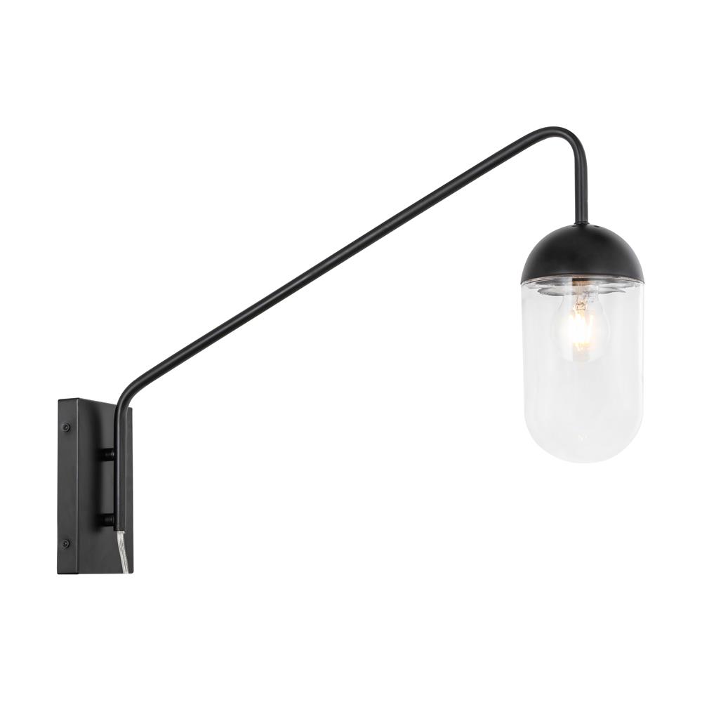 Living District by Elegant Lighting LD6174BK Kace 1 light Black and Clear glass wall sconce