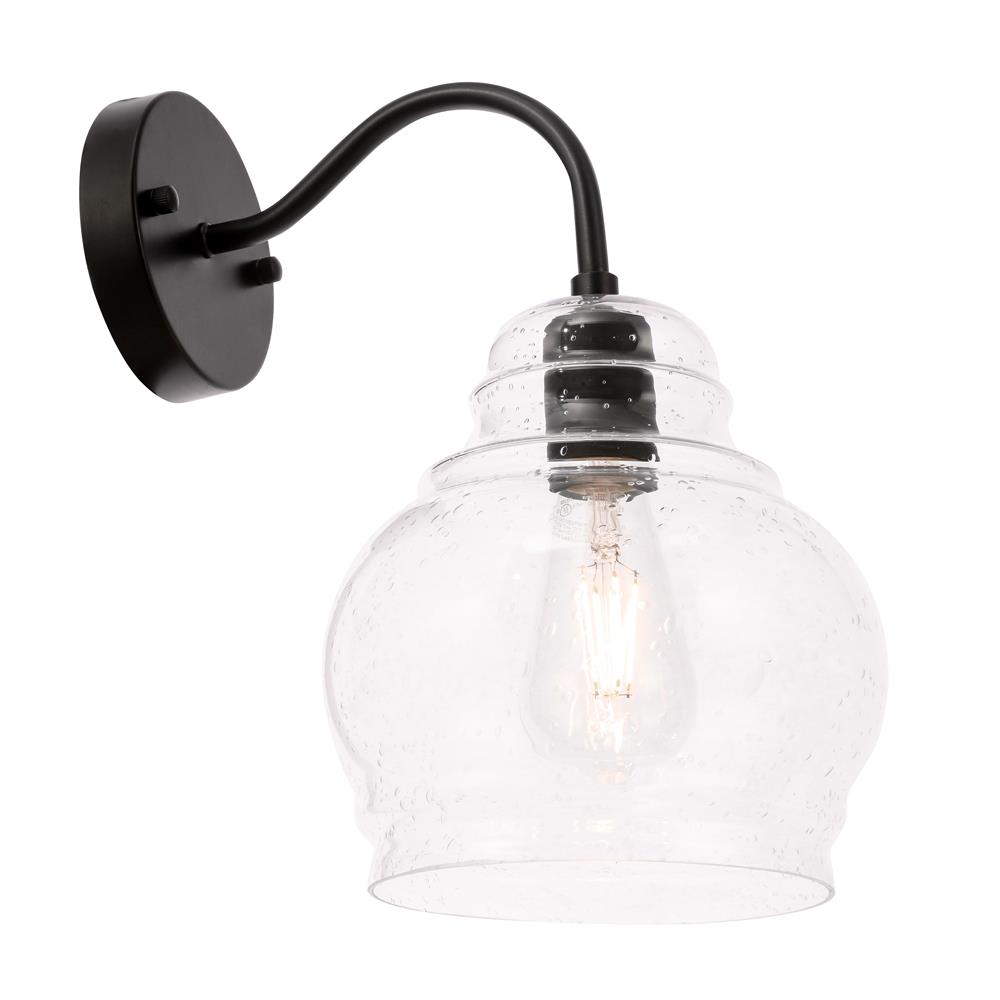 Living District by Elegant Lighting LD6192BK Pierce 1 light Black and Clear seeded glass wall sconce