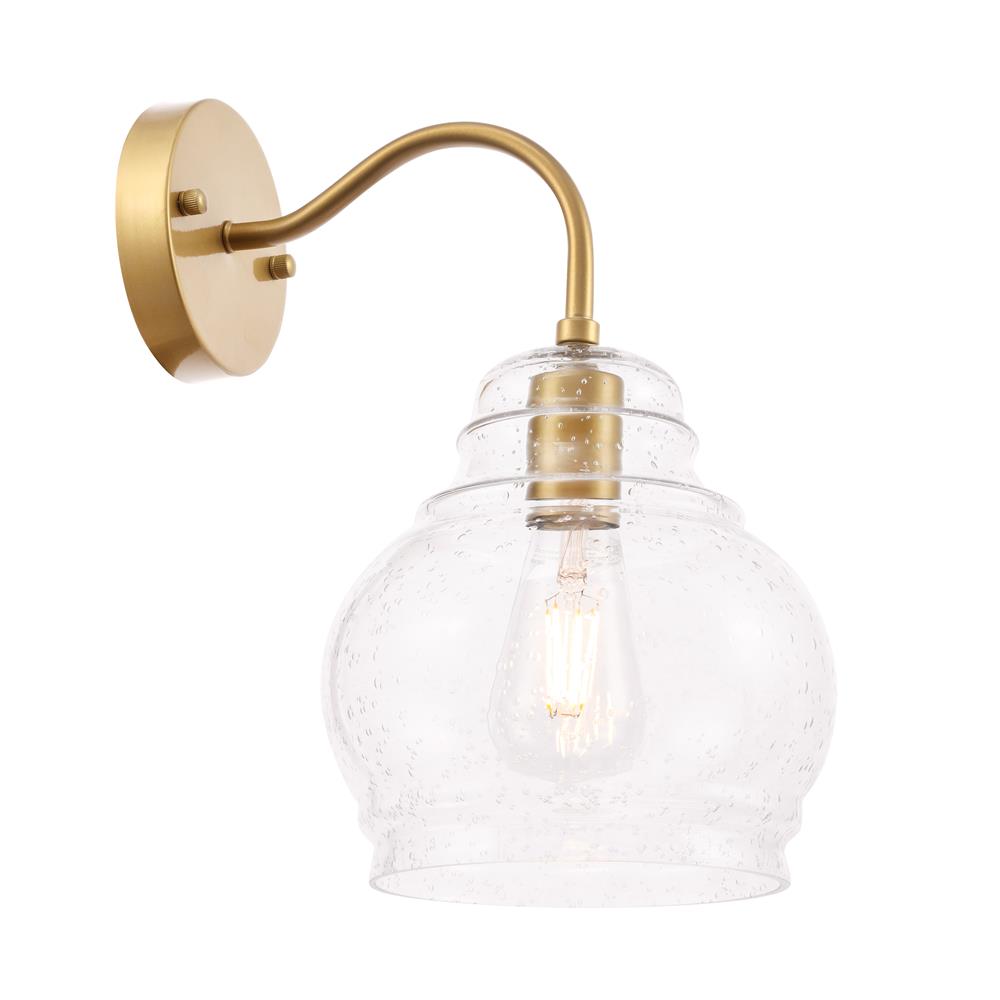 Living District by Elegant Lighting LD6194BR Pierce 1 light Brass and Clear seeded glass wall sconce
