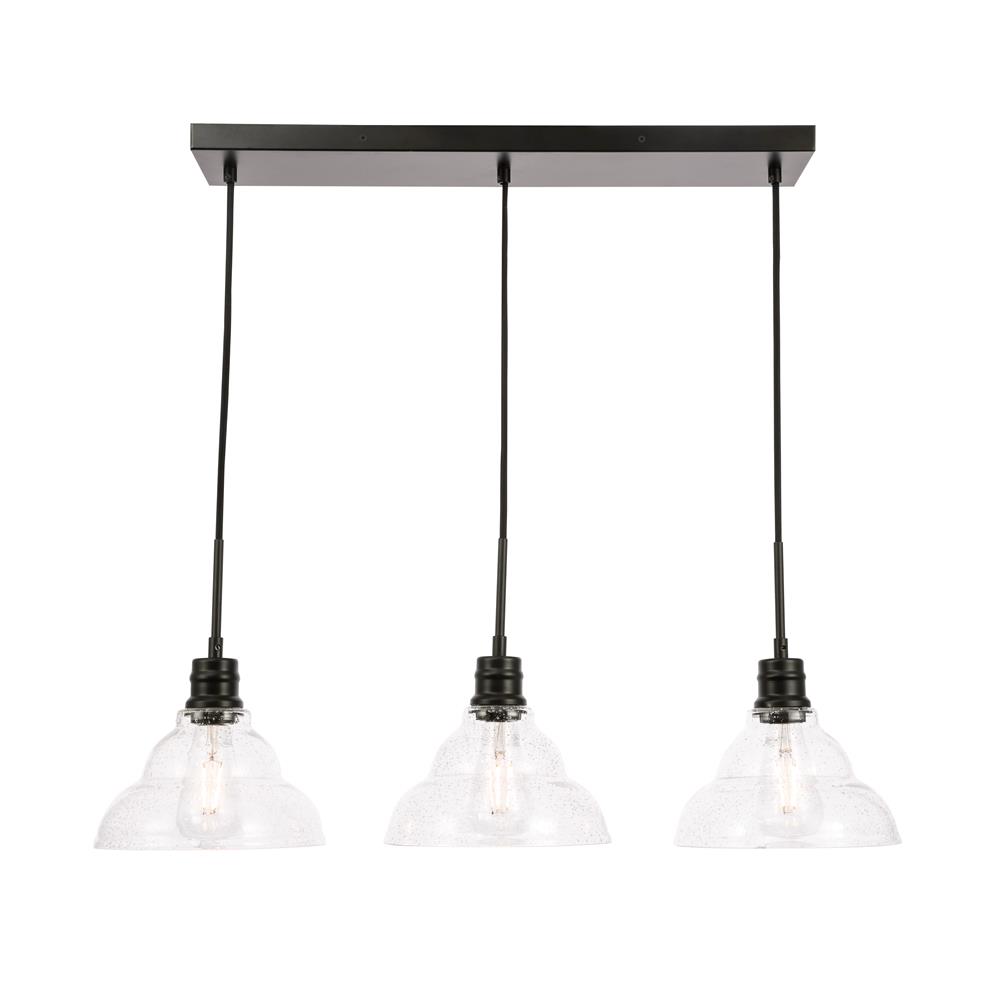 Living District by Elegant Lighting LD6222BK Clive 3 light Black and Clear seeded glass pendant