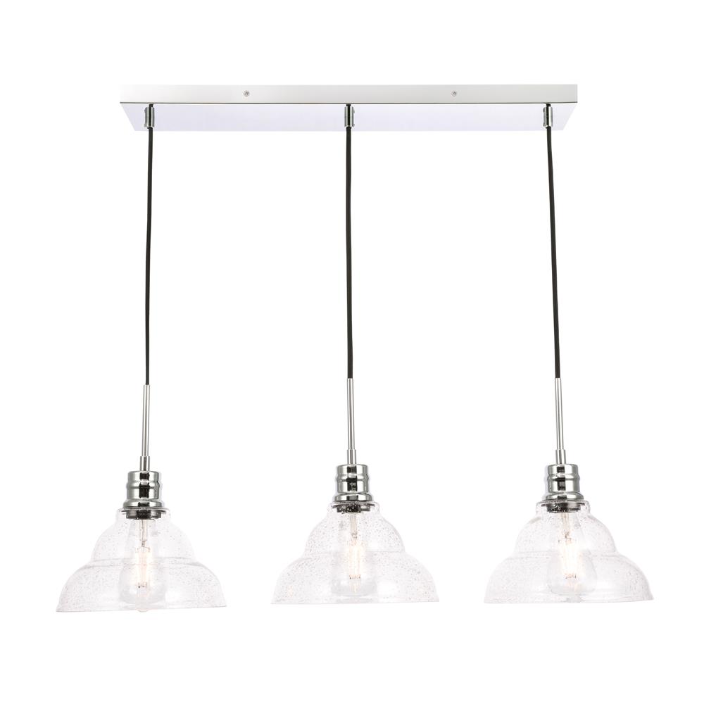 Living District by Elegant Lighting LD6223C Clive 3 light Chrome and Clear seeded glass pendant
