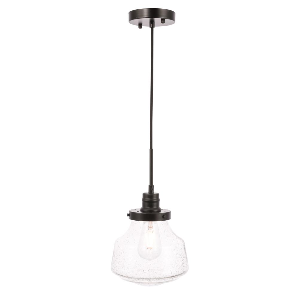 Living District by Elegant Lighting LD6252BK Lyle 1 light Black and Clear seeded glass pendant