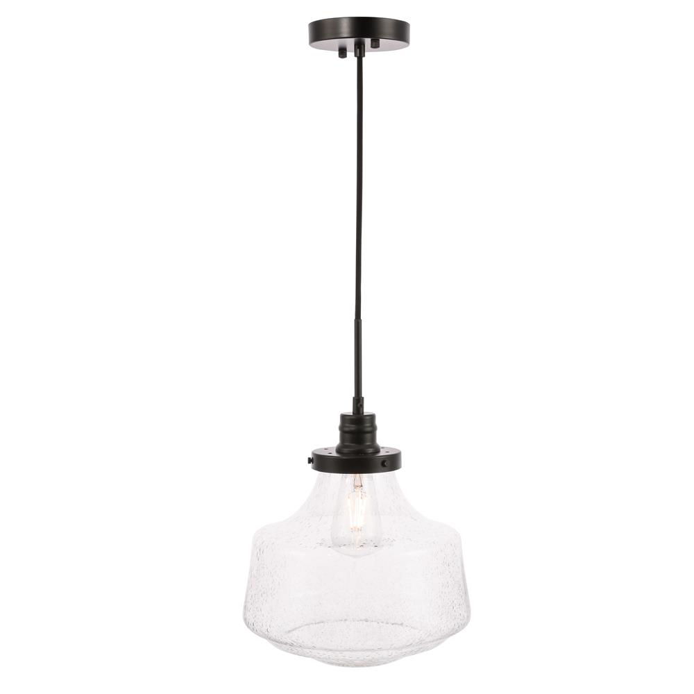 Living District by Elegant Lighting LD6258BK Lyle 1 light Black and Clear seeded glass pendant