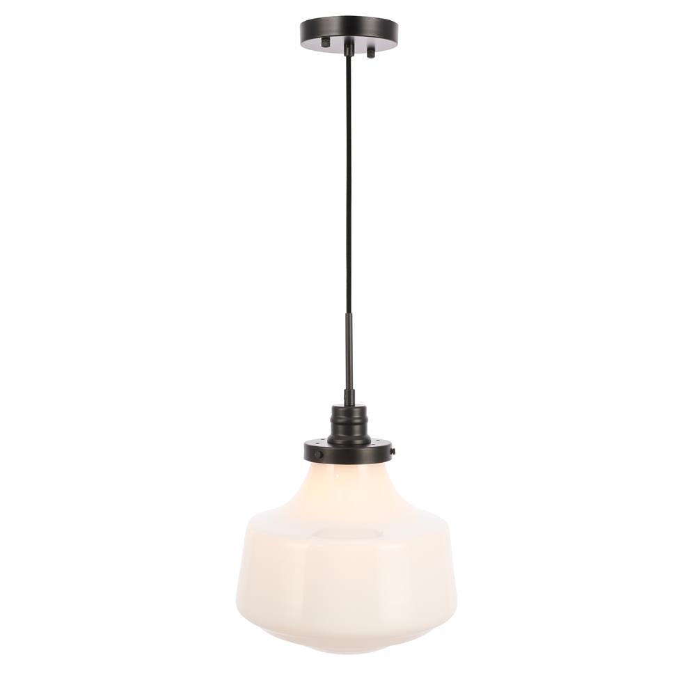 Living District by Elegant Lighting LD6261BK Lyle 1 light Black and frosted white glass pendant