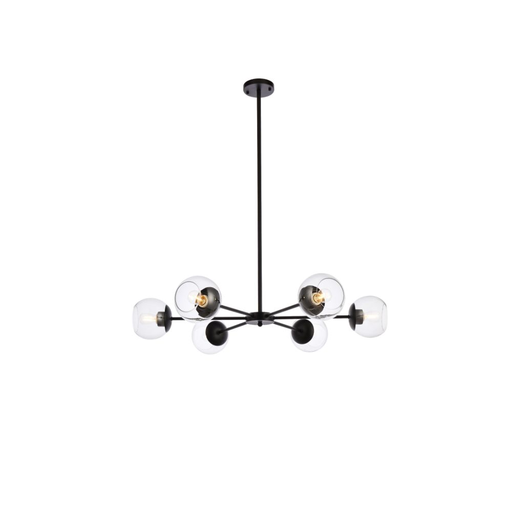 Living District by Elegant Lighting  LD642D36BK Briggs 36 Inch Pendant In Black With Clear Shade