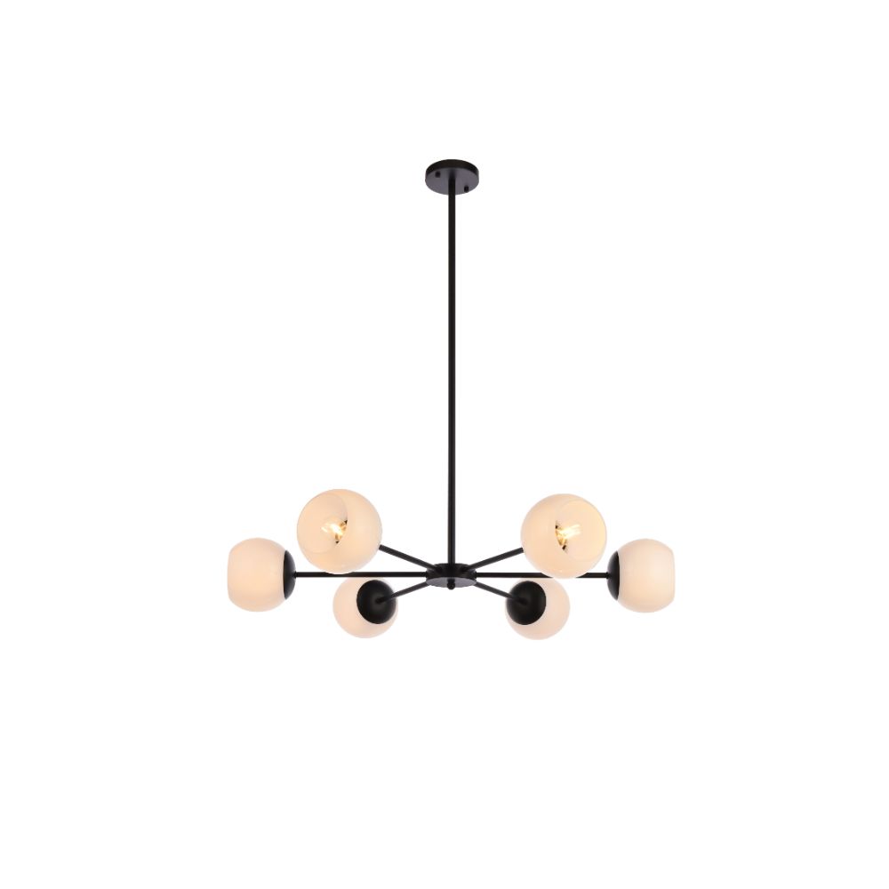Living District by Elegant Lighting  LD643D36BK Briggs 36 Inch Pendant In Black With White Shade