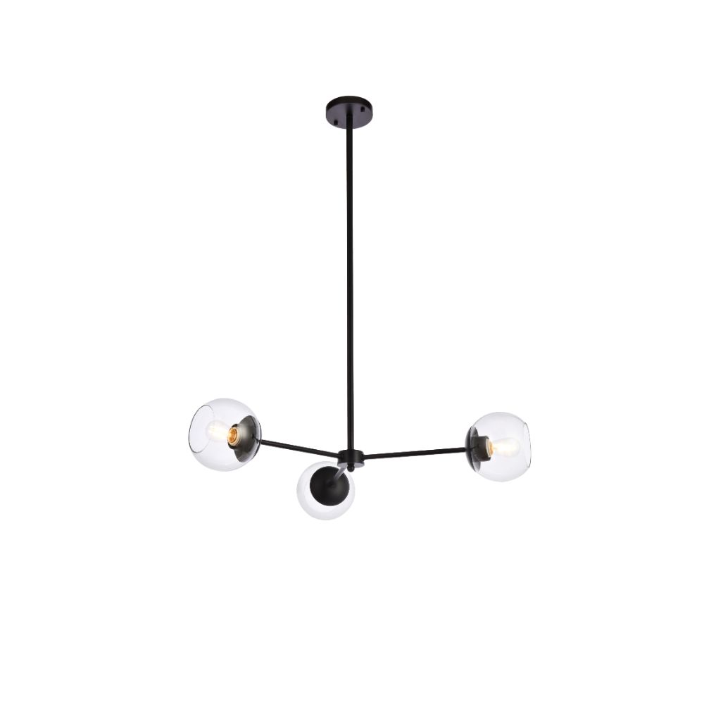 Living District by Elegant Lighting  LD646D32BK Briggs 32 Inch Pendant In Black With Clear Shade