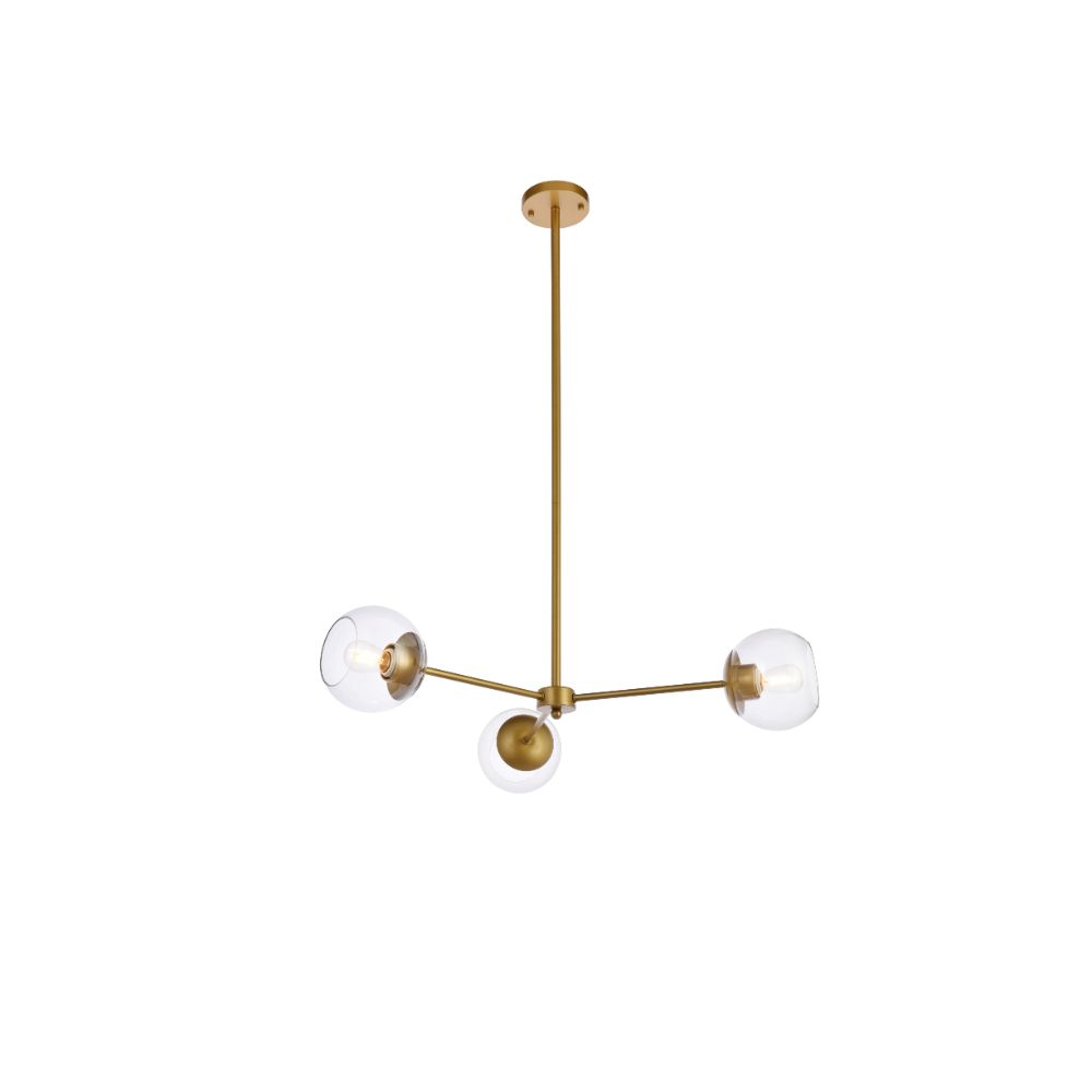 Living District by Elegant Lighting  LD646D32BR Briggs 32 Inch Pendant In Brass With Clear Shade