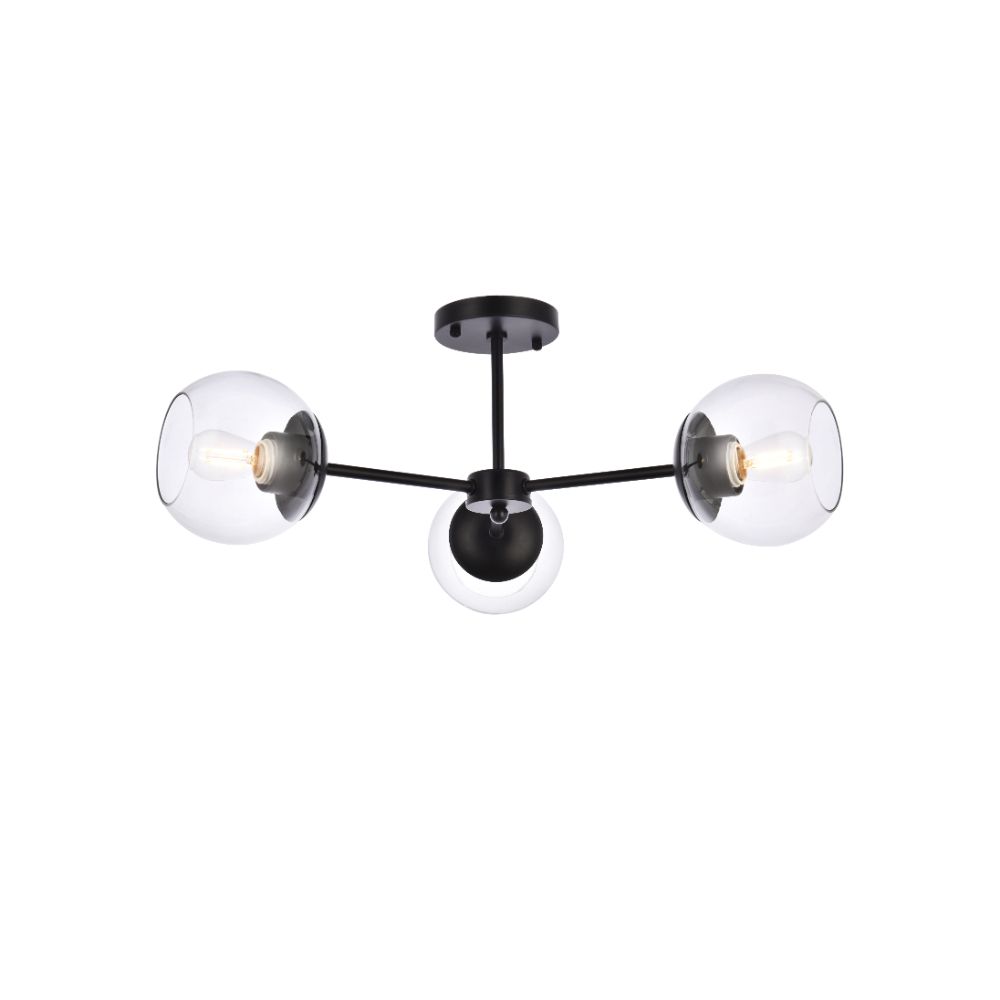 Living District by Elegant Lighting  LD648F26BK Briggs 26 Inch Flush Mount In Black With Clear Shade
